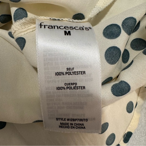 Francesca’s Audrey Parks Satin Button Down Blouse in Cream & Forest Green - Picture 8 of 9